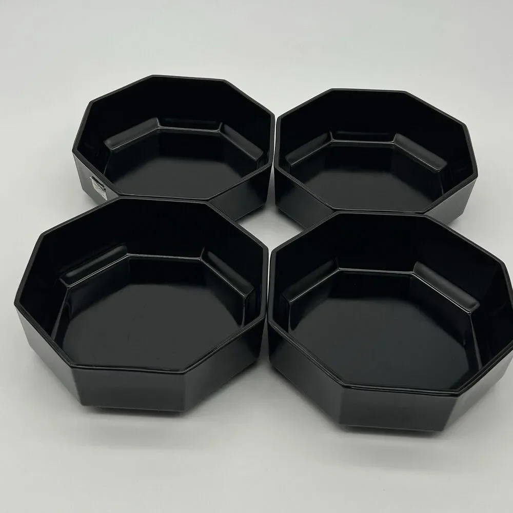 VTG Arcoroc France Octime Black Glass Octagonal 5.5 Inch Dinnerware Bowls Set 4